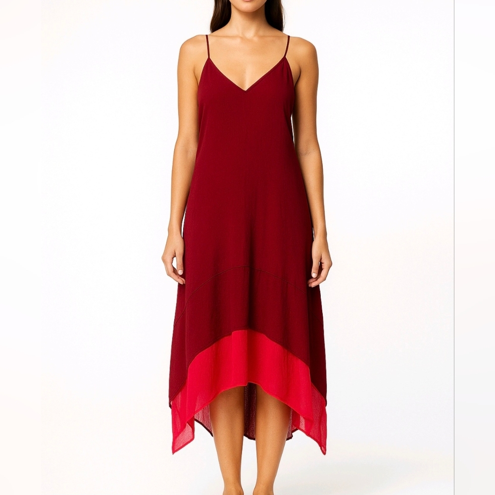 Bar lll Midi Slip Dress Pink Cherry Pie Flowy Layered Asymmetrical Size M NEW